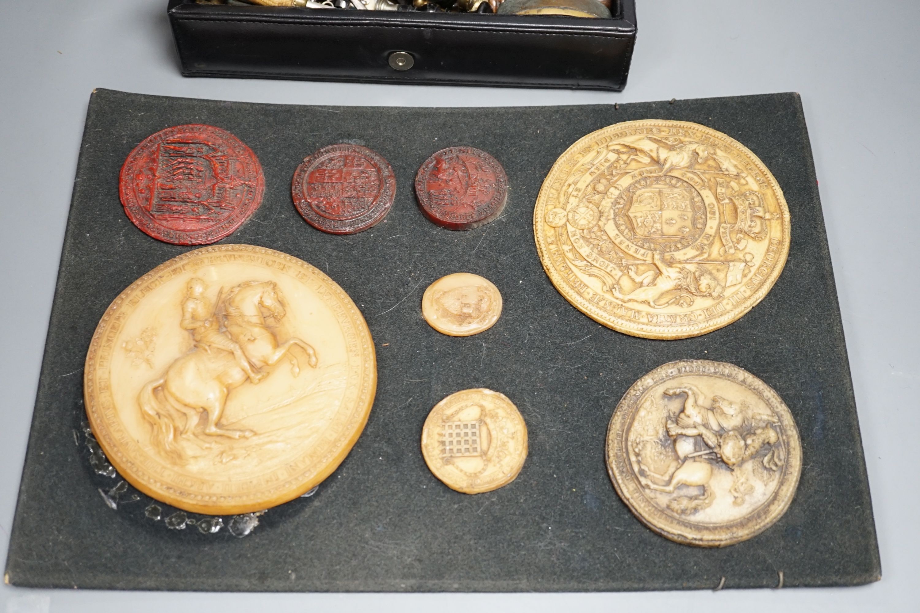 A collection of 19th and 20th century seals, including banded agate etc, reproduction 'wax' seals